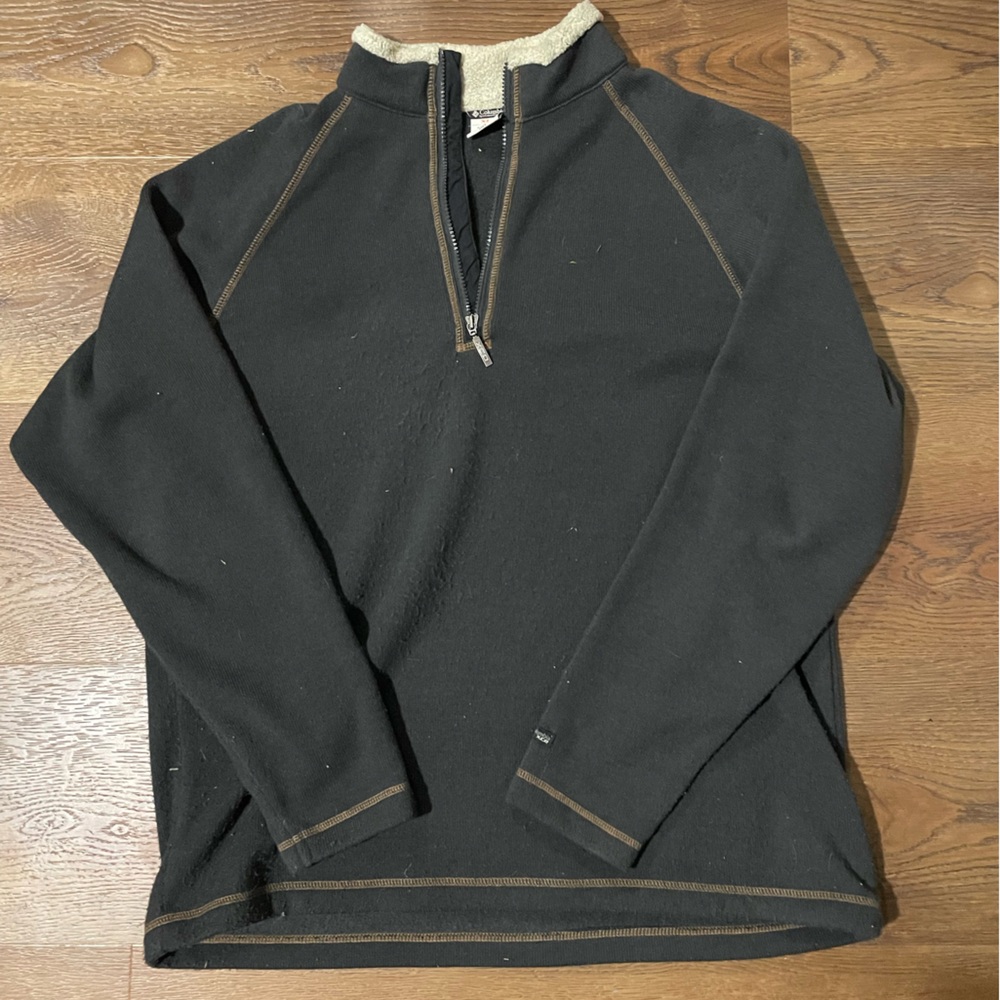 Columbia Black 1/4 Zip Pullover with Brown Stitching